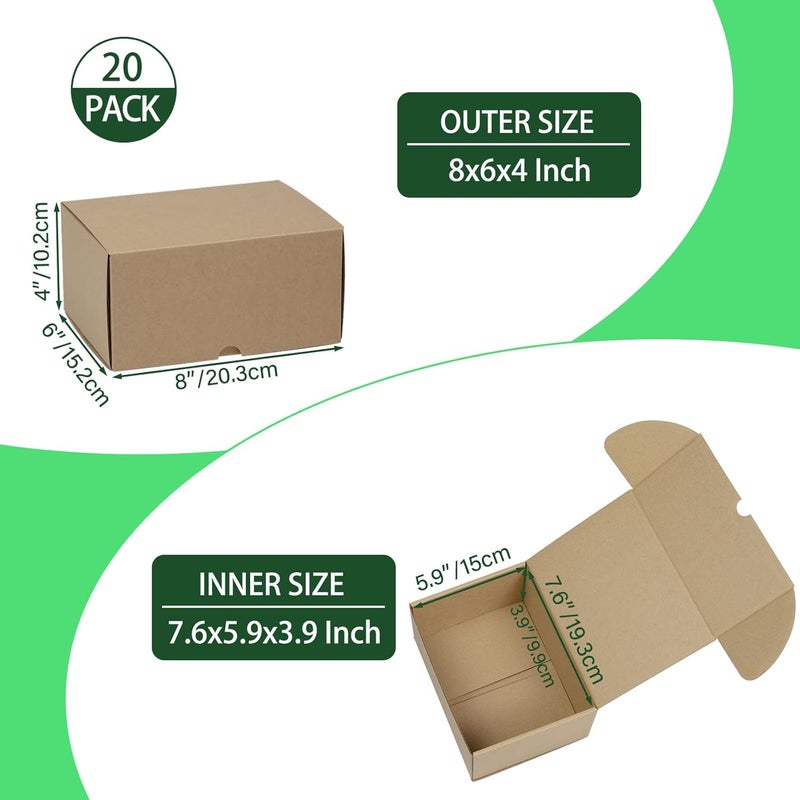 HESESOH 8x6x4 Inches Shipping Boxes Set of 20, Brown Corrugated Cardboard Box Literature Mailer for Packing Small Business - Image 2